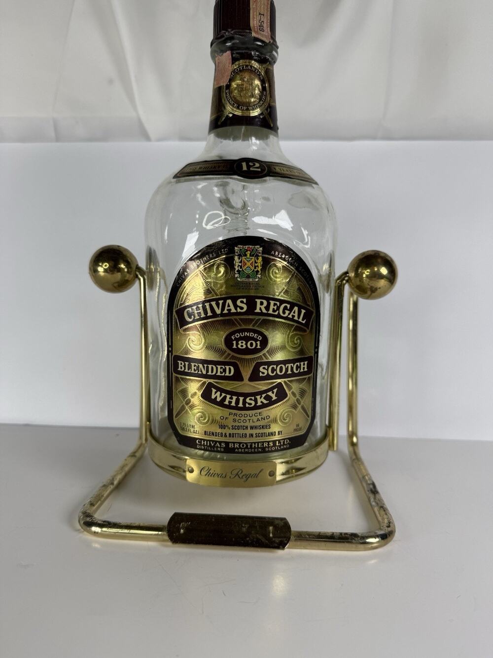 Vintage Chiva Regal Whiskey Tilt & Pour Bottle With Gold Cradle Mancave Decor